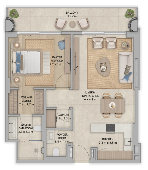 Mamsha Palm Mamsha apartment 1 bedroom typeb floor plan