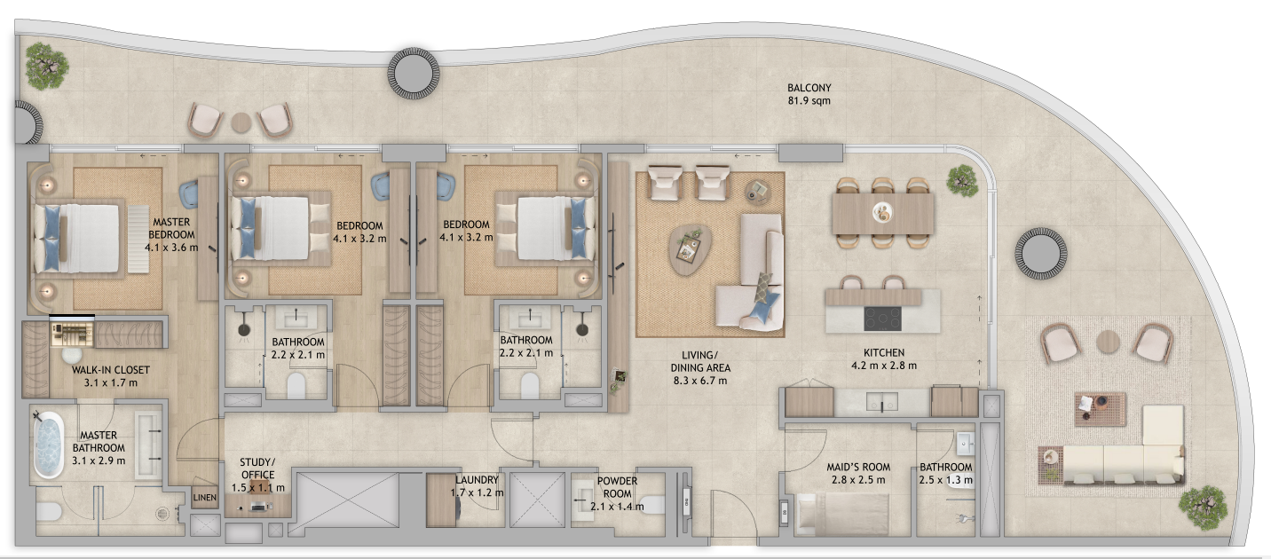Mamsha Palm Mamsha apartment 3 bedroom typea floor plan