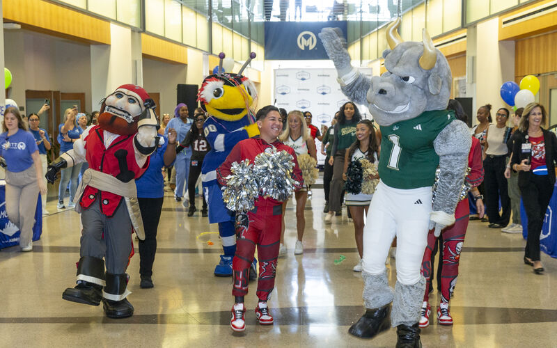 2024 Mascots at Moffitt Day with Captain Fear, ThunderBug and Rocky.