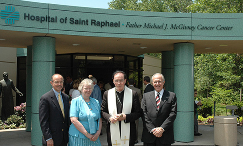 Supreme Knight Carl Anderson poses for a photo at the Hospital of Saint Raphael Father Michael J. McGivney Cancer Center.