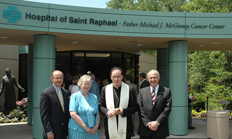 Supreme Knight Carl Anderson poses for a photo at the Hospital of Saint Raphael Father Michael J. McGivney Cancer Center.