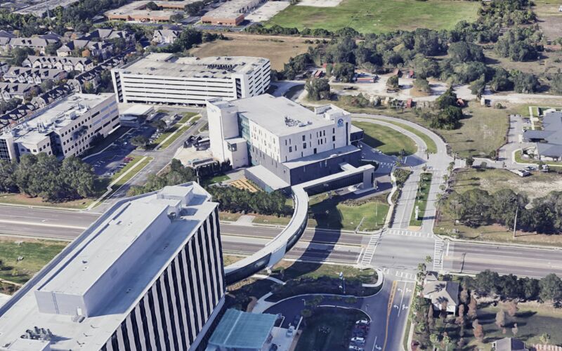 Aerial showing Moffitt's McKinley campus, including Moffitt McKinley Hospital and the McKinley Outpatient Center.
