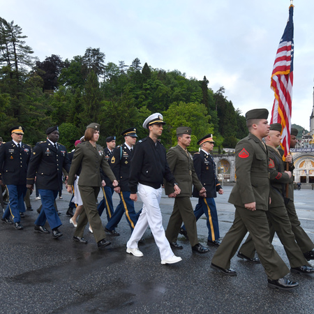 Various ranks of the miltary march at the Warriors to Lourdes Pilgimmage. 