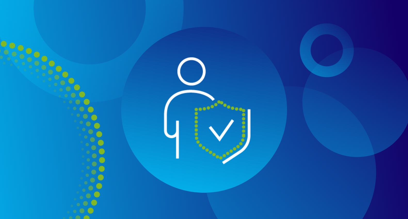 Line icon of a person holding a shield with a checkmark on it, symbolising protection and security