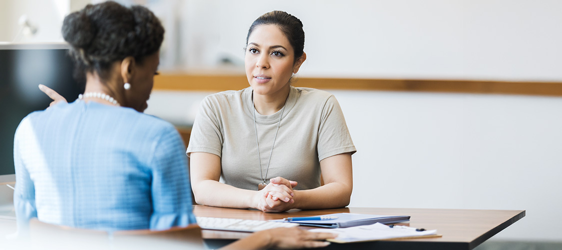 Servicemember discussing VA benefits