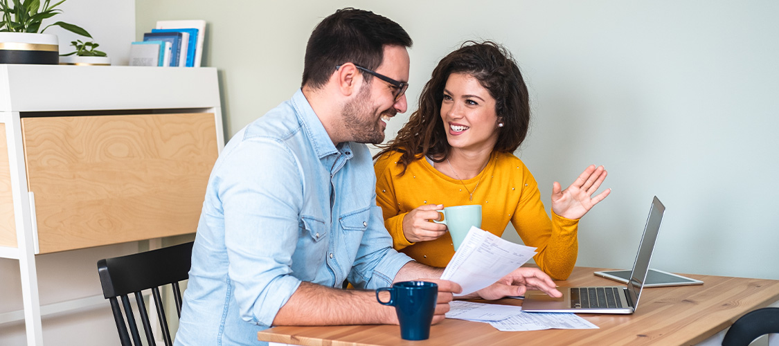 A couple discussing their bills