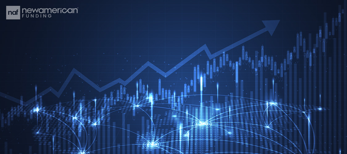 An arrow trending up with some downs along the way.