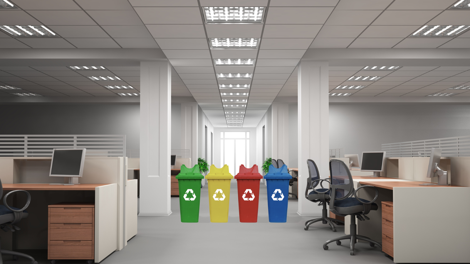 recycling bins in an office