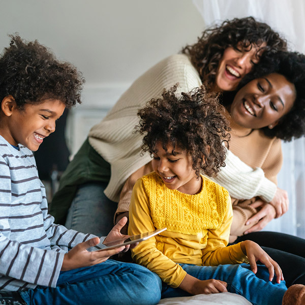 happy family hanging out together