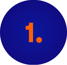 Icon showing the number 1. in orange against a solid dark blue circle, indicating the first step in a process.