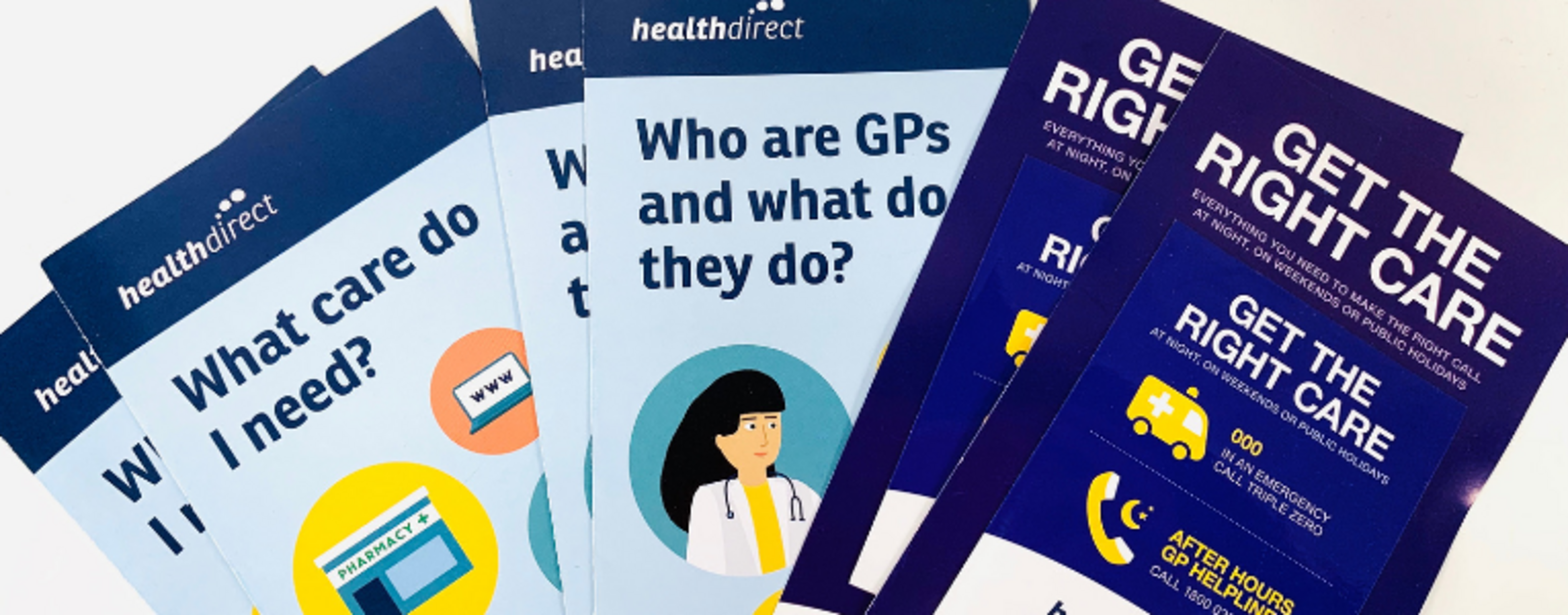 Posters, brochures fanning out.