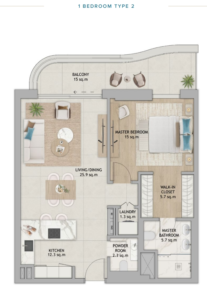 Fahid Beach Terraces Terraces apartment 1 bedroom type2 floor plan