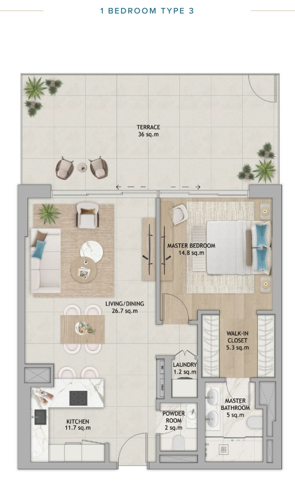 Fahid Beach Terraces Terraces apartment 1 bedroom type3 floor plan