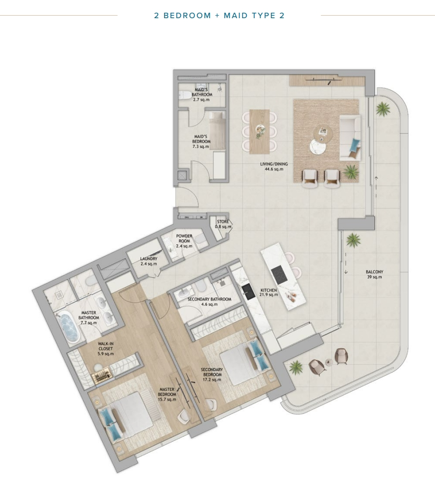 Fahid Beach Terraces Terraces apartment 2 bedroom type2 maid floor plan