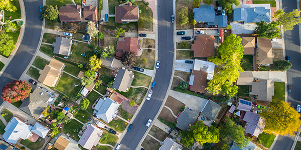 An aerial overview of a neighborhood