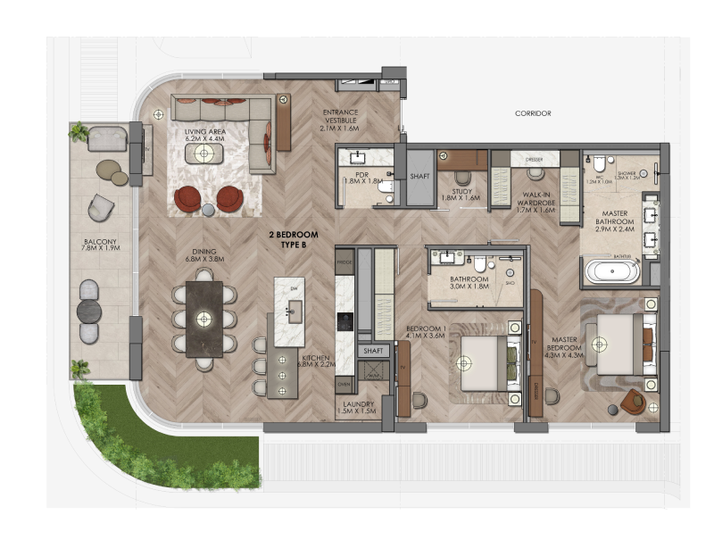 Waldorf Astoria Residences Waldorf astoria apartment 2 bedroom typeC floor plan