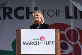 Jeanne Mancini welcomes participants to the 2022 March for Life in Washington, D.C.