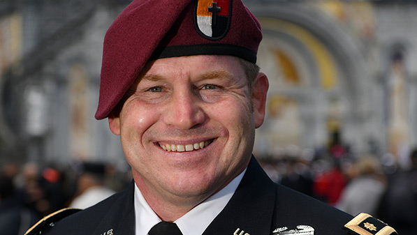 Maj. Brian Minietta, an Army Chaplain at Ft. Bragg in North Carolina wearing a military uniform.