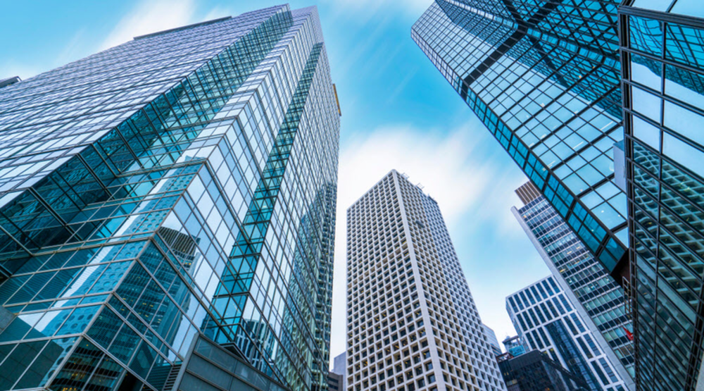 glass buildings in city for large area targets